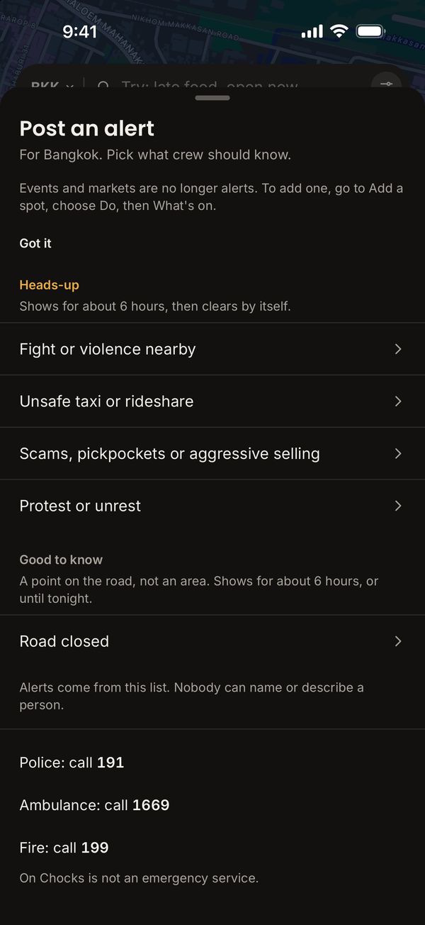 Post an alert in Bangkok: the fixed list of heads-ups, and the police, ambulance and fire numbers