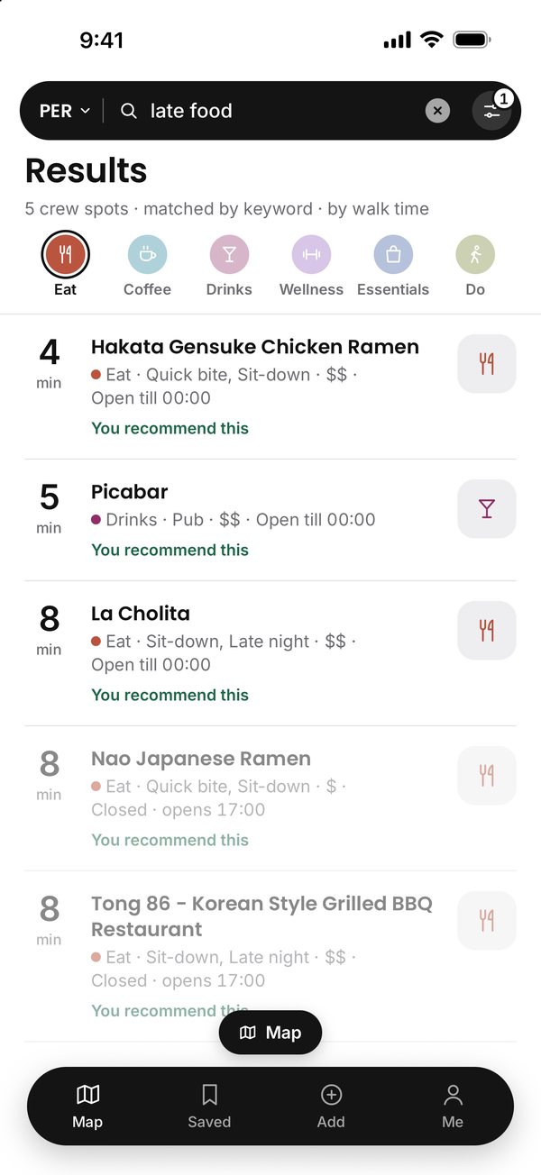 A search for late food in Perth: five crew spots open till midnight, nearest first